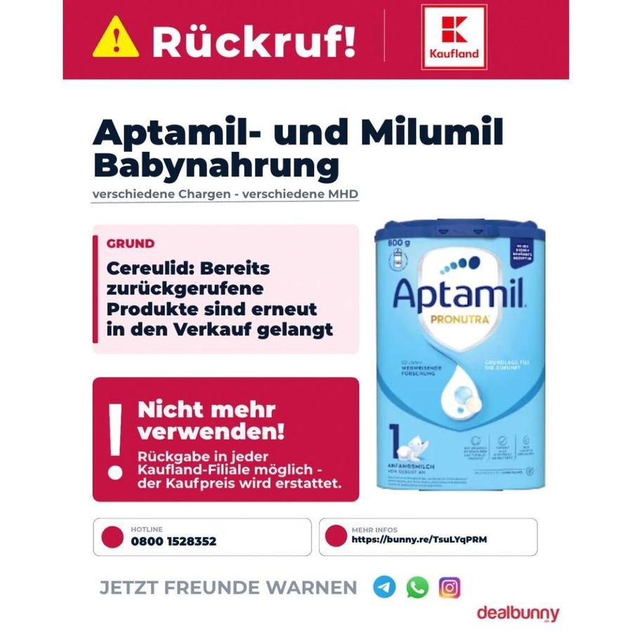Kaufland - Erneuter Rückruf : Diese Aptamil- & Milumil-Babynahrung ist betroffen – Deal auf dealbunny.ch