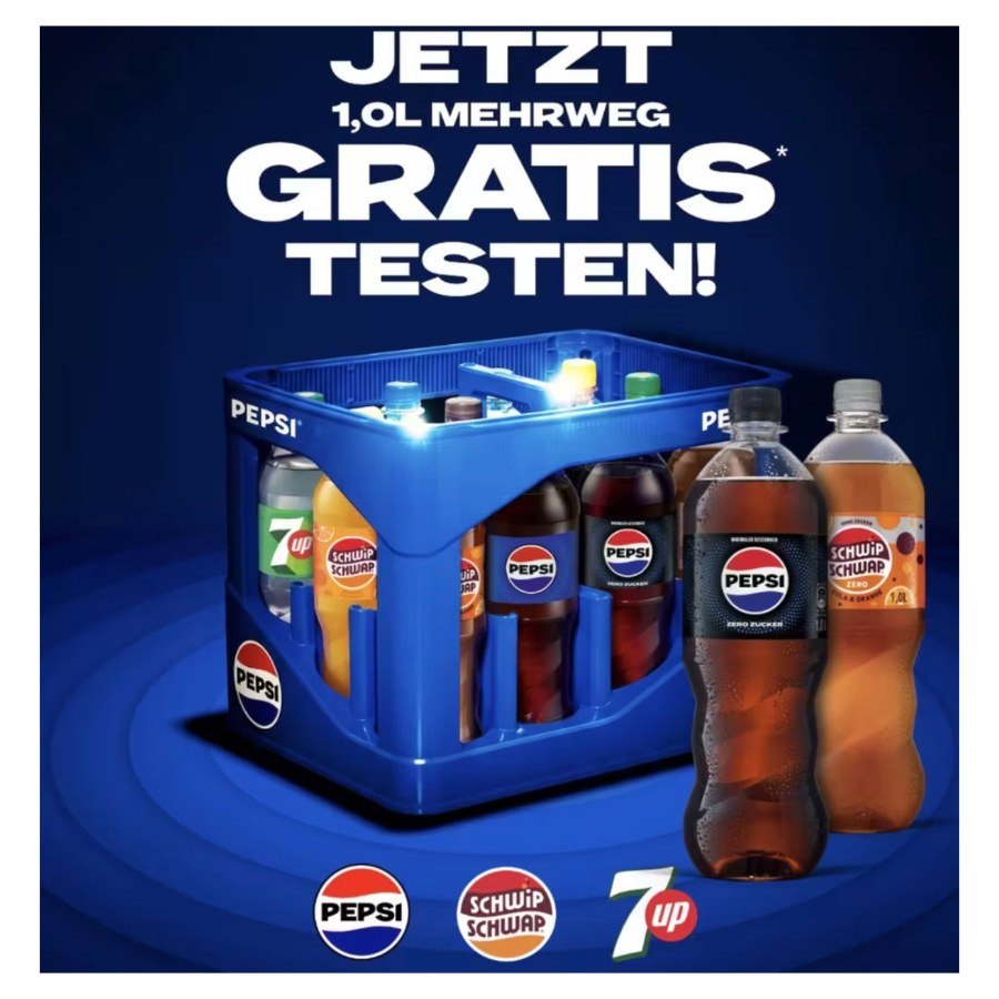 Pepsi gratis testen: 1L Mehrweg (Pepsi, / Zero, Schwip Schwap, Zero, Orange oder 7UP) – Deal auf dealbunny.ch